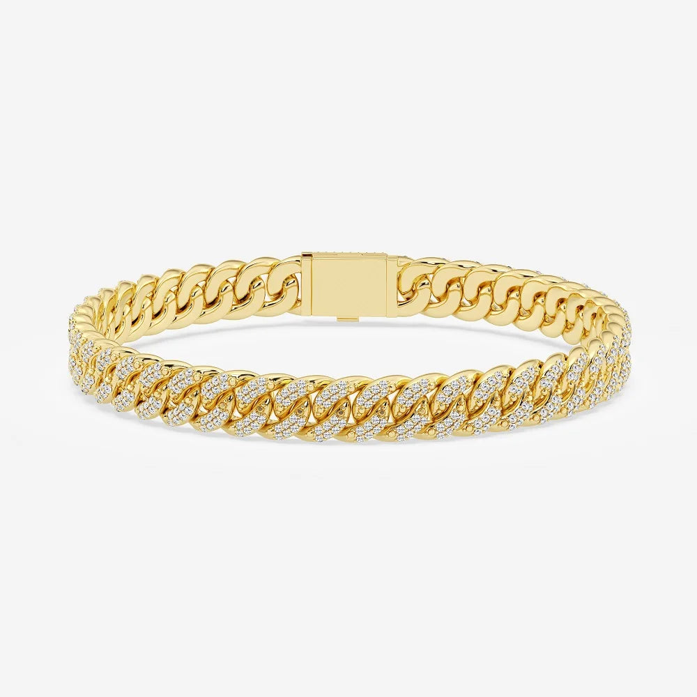 10K Gold Cuban Link Bracelet Adorned with Lab Grown Diamonds