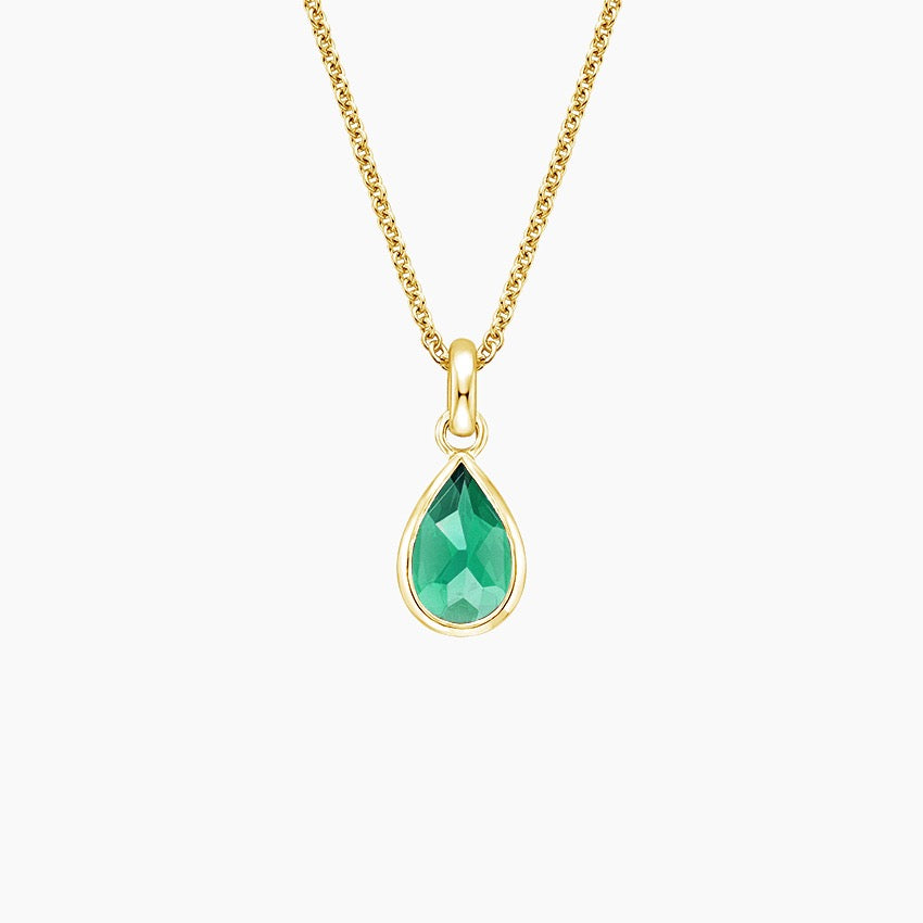 Teardrop Lab Emerald Pendant in 14K Yellow Gold