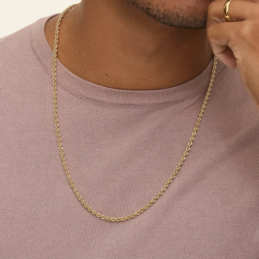 Bailey 24 In. Lightweight Rope Chain Necklace (3.3mm) in 14K Yellow Gold