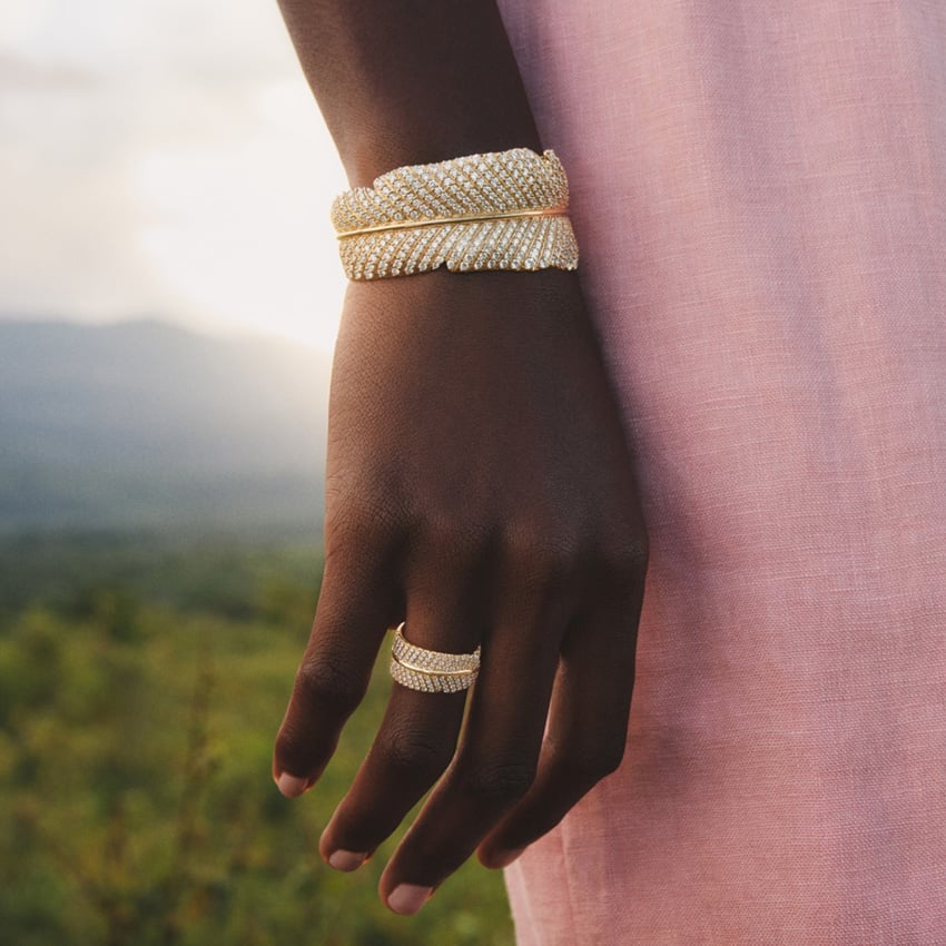 Jane Goodall Pavé Leaf Lab Diamond Cuff Bracelet (12 1/2 ct. tw.) in 18K Yellow Gold