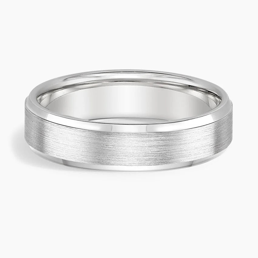 Beveled Edge Matte 5.5mm Wedding Ring in 14K White Gold