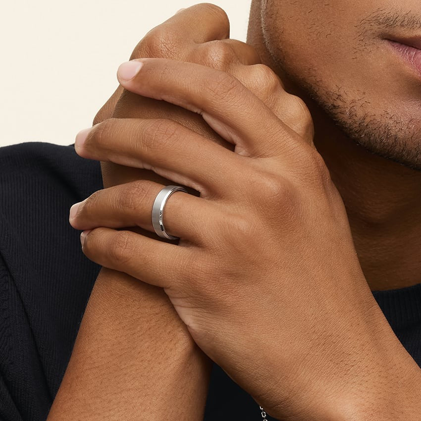 Beveled Edge Matte 5.5mm Wedding Ring in 14K White Gold