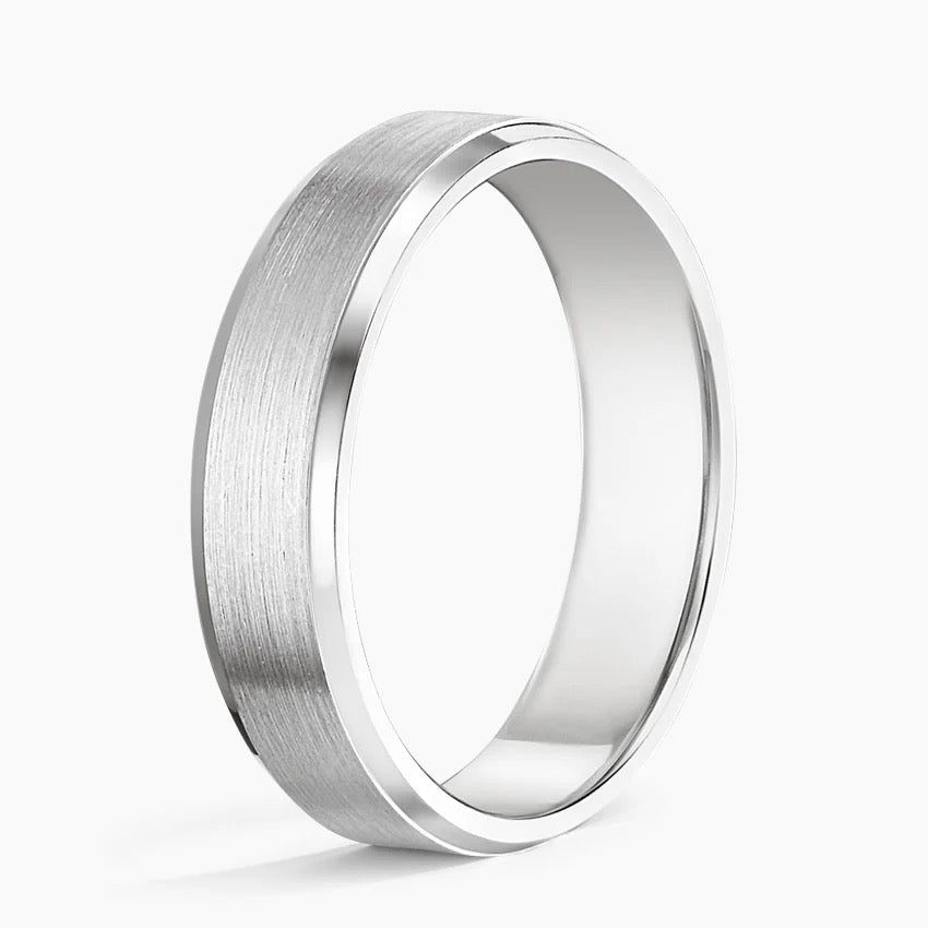 Beveled Edge Matte 5.5mm Wedding Ring in 14K White Gold