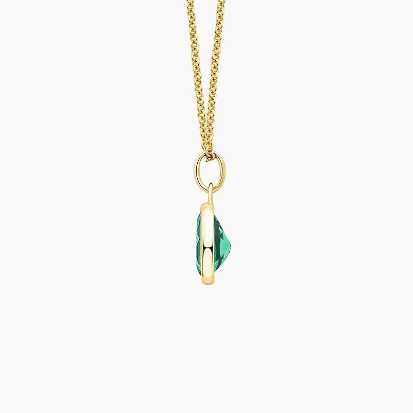Teardrop Lab Emerald Pendant in 14K Yellow Gold
