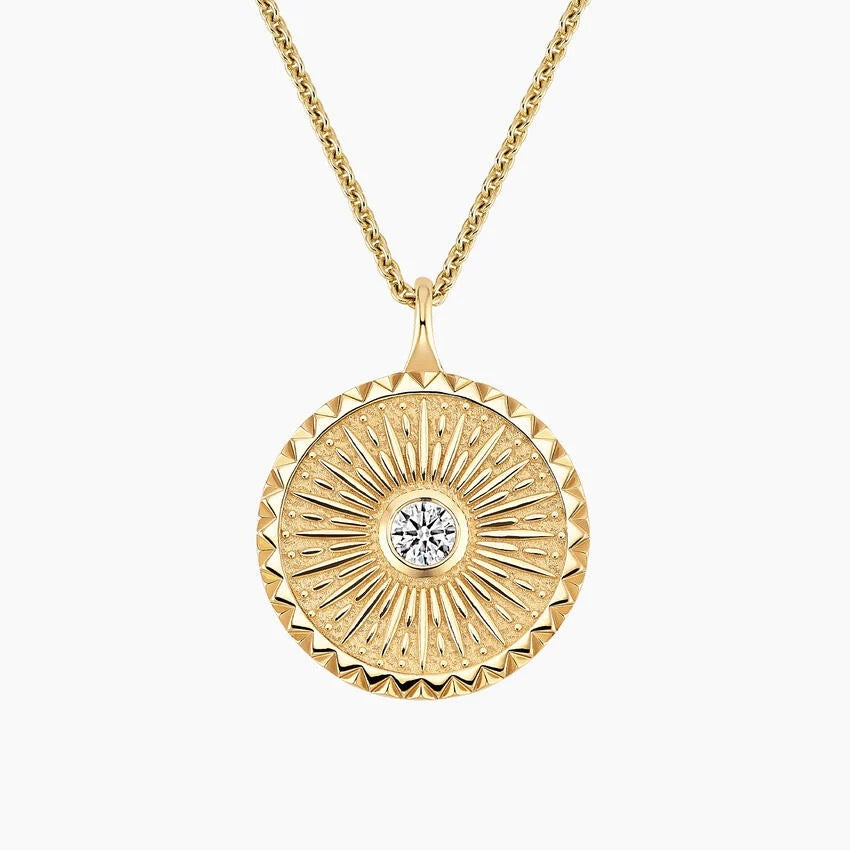 Sun Lab Diamond Medallion Necklace (1/4 ct. tw.) in 14K Yellow Gold