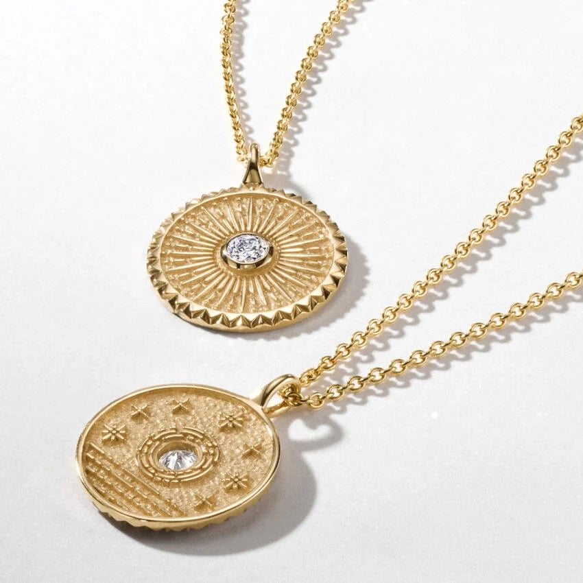 Sun Lab Diamond Medallion Necklace (1/4 ct. tw.) in 14K Yellow Gold