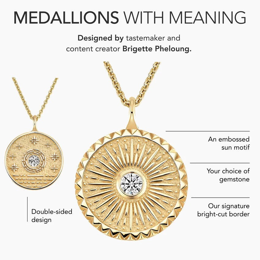 Sun Lab Diamond Medallion Necklace (1/4 ct. tw.) in 14K Yellow Gold