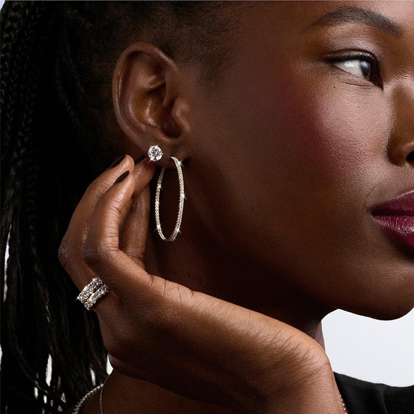 Pear Lab Emerald and Round Lab Diamond Toi Et Moi Earrings (1/10 ct. tw.) in 14K Yellow Gold