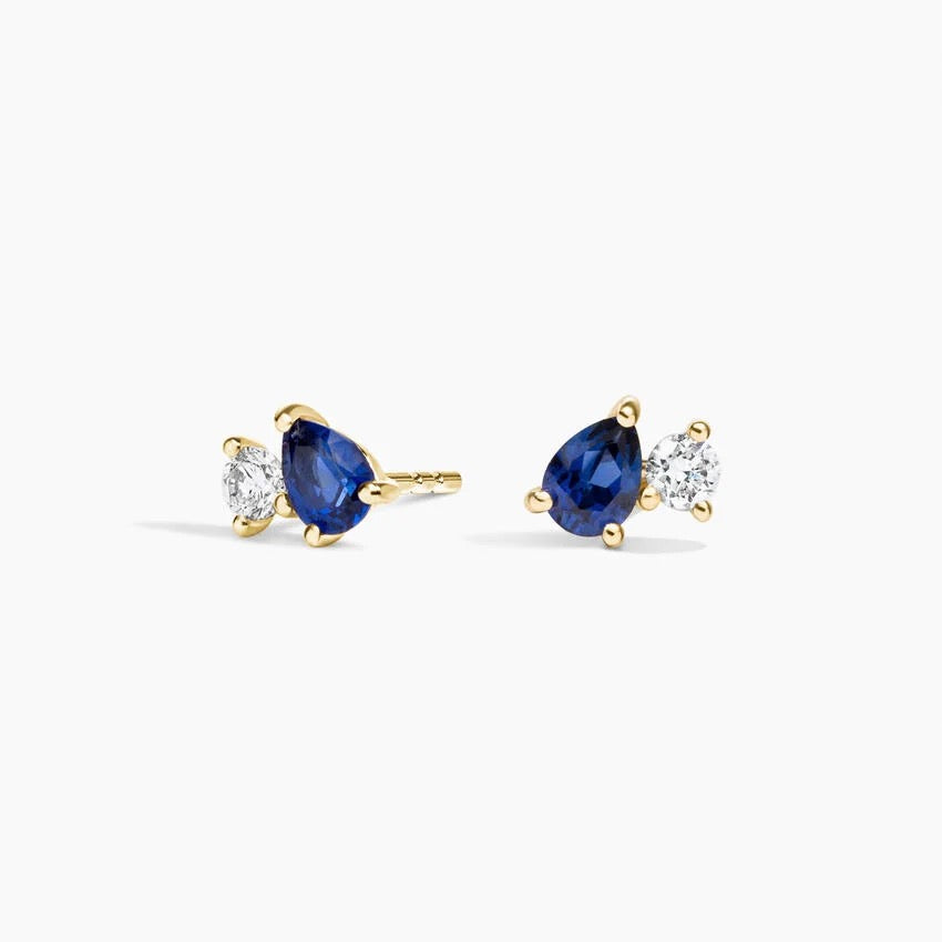 Pear Lab Sapphire and Round Lab Diamond Toi Et Moi Earrings (1/10 ct. tw.) in 14K Yellow Gold