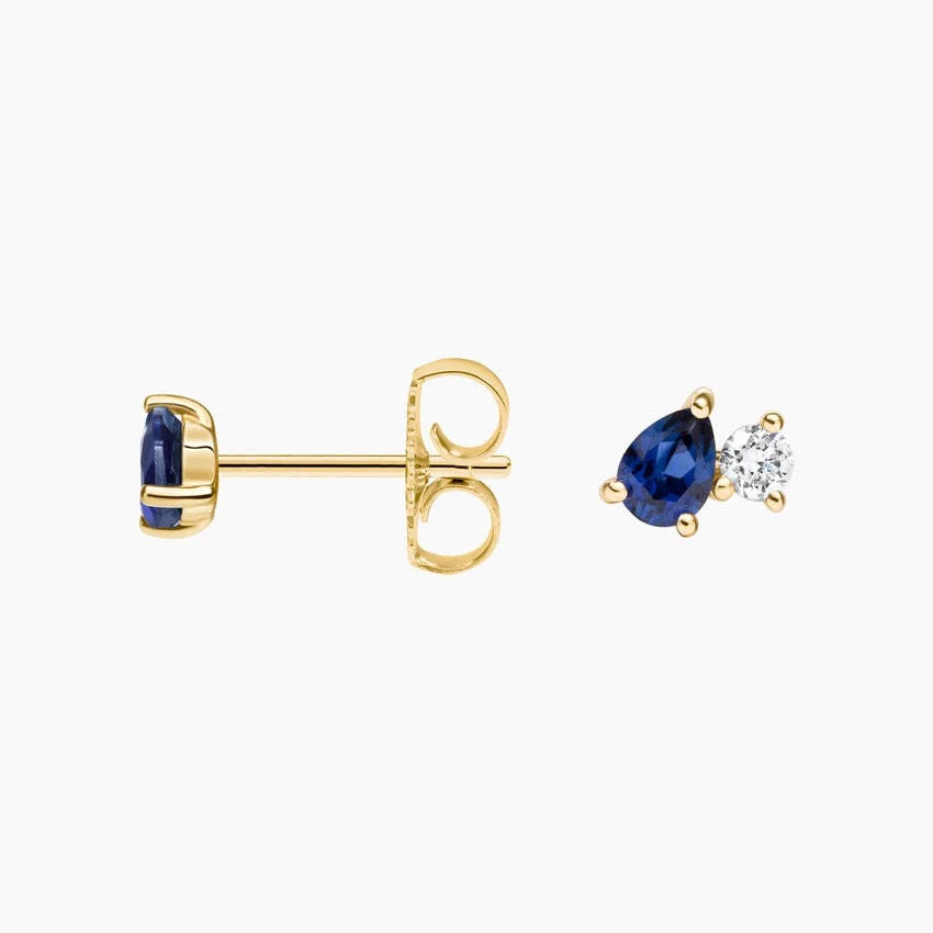 Pear Lab Sapphire and Round Lab Diamond Toi Et Moi Earrings (1/10 ct. tw.) in 14K Yellow Gold
