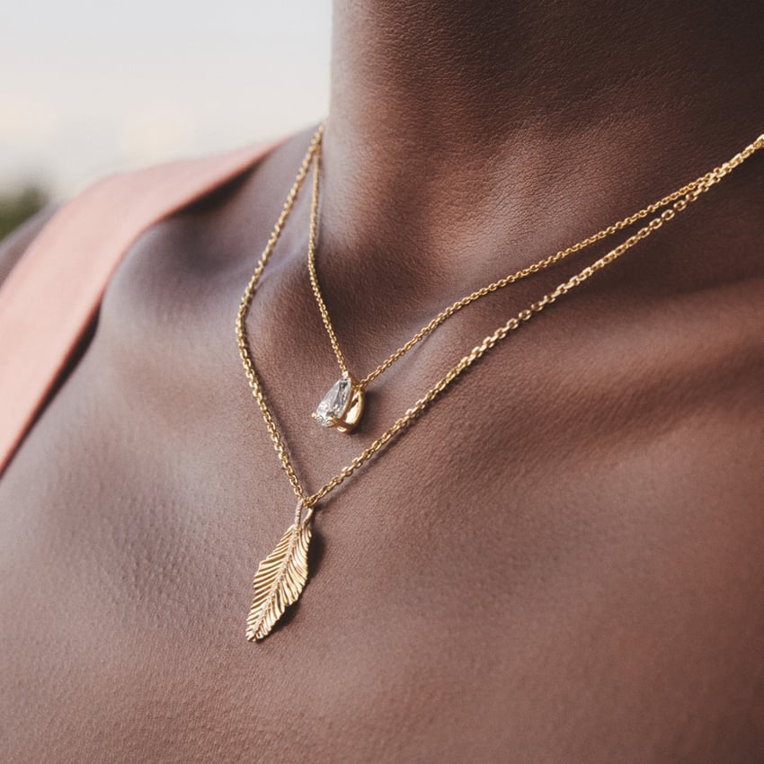 Jane Goodall Leaf Lab Diamond Pendant Necklace in 14K Yellow Gold