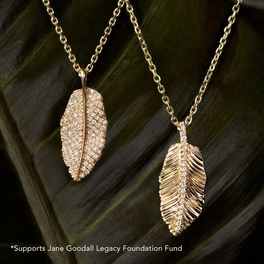 Jane Goodall Leaf Lab Diamond Pendant Necklace in 14K Yellow Gold